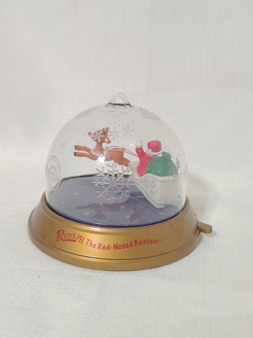 1999 Blockbuster Rudolph & Santa Very Merry Whirl Around Spinning Ornament EUC